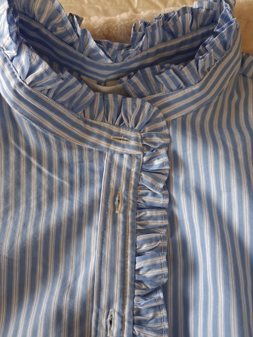 H&M Light Blue and White Striped Ruffle Button-Down Shirt - Picture 4 of 5